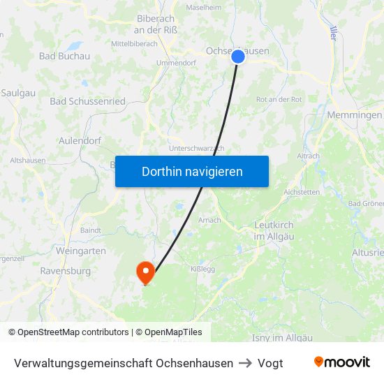 Verwaltungsgemeinschaft Ochsenhausen to Vogt map