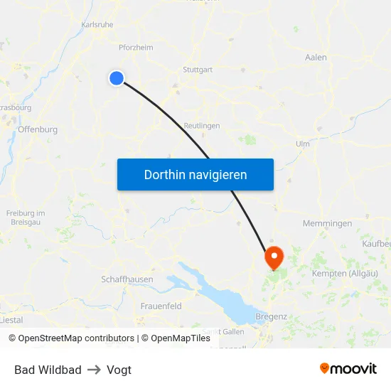 Bad Wildbad to Vogt map