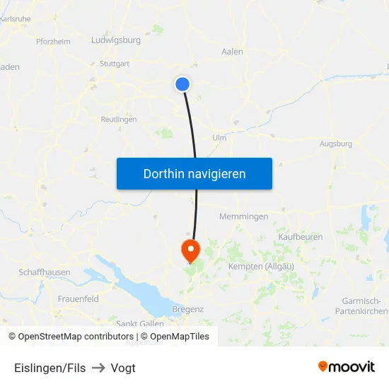 Eislingen/Fils to Vogt map