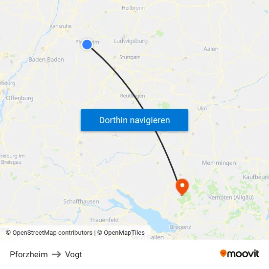 Pforzheim to Vogt map