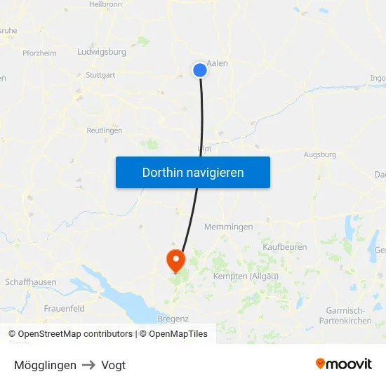 Mögglingen to Vogt map