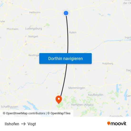 Ilshofen to Vogt map