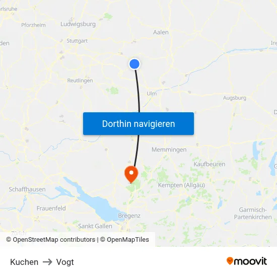 Kuchen to Vogt map