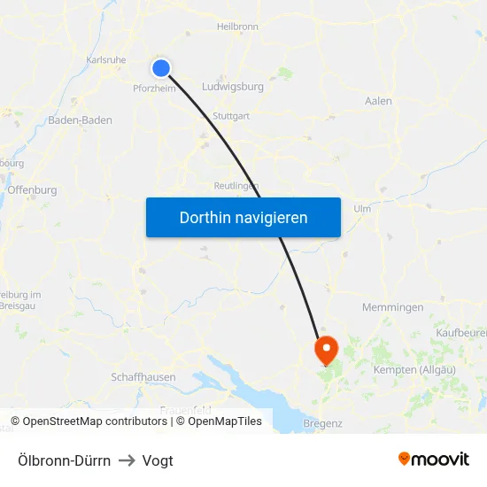 Ölbronn-Dürrn to Vogt map
