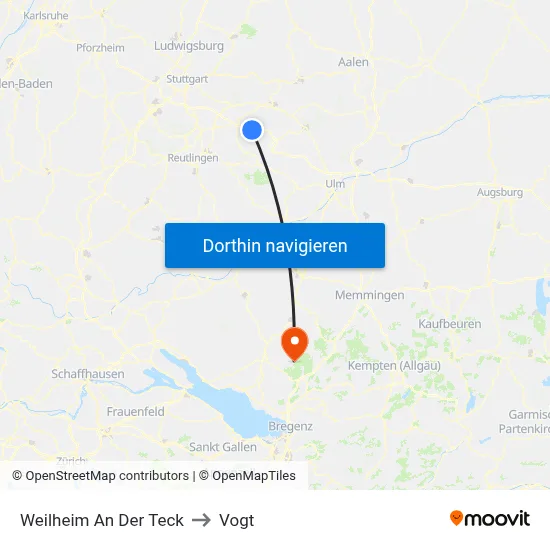 Weilheim An Der Teck to Vogt map