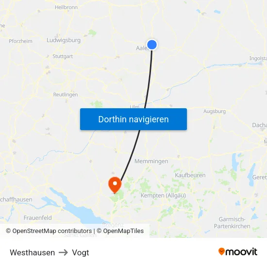 Westhausen to Vogt map