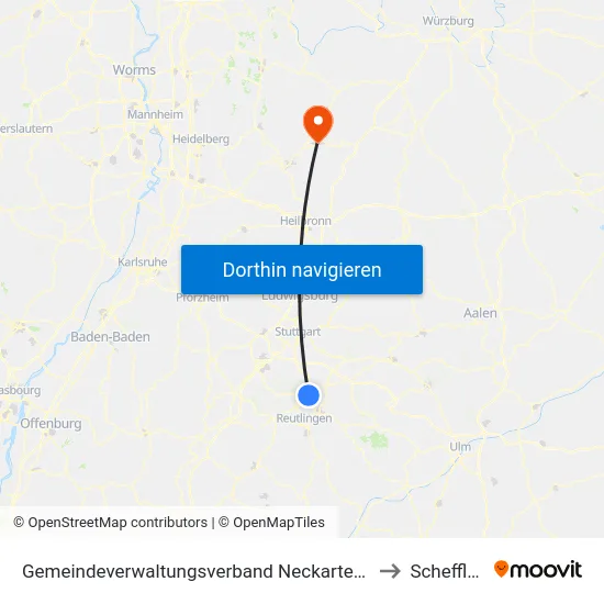 Gemeindeverwaltungsverband Neckartenzlingen to Schefflenz map