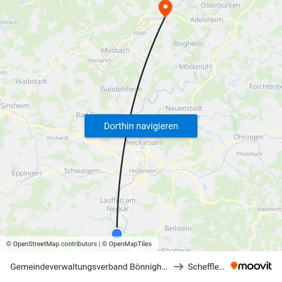 Gemeindeverwaltungsverband Bönnigheim to Schefflenz map