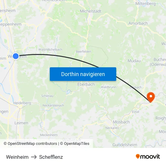 Weinheim to Schefflenz map