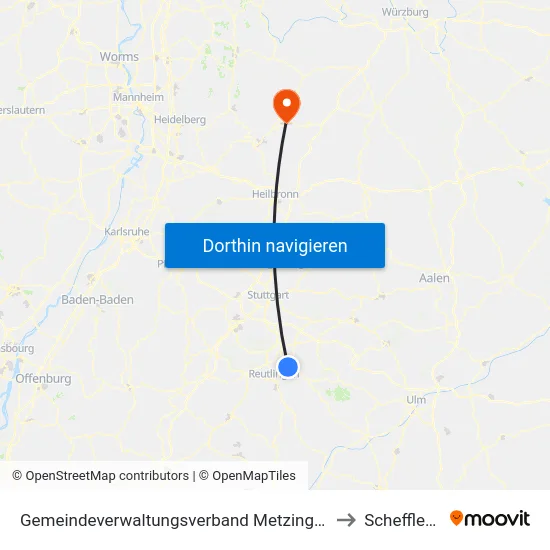 Gemeindeverwaltungsverband Metzingen to Schefflenz map