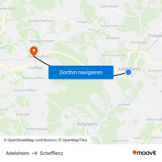 Adelsheim to Schefflenz map
