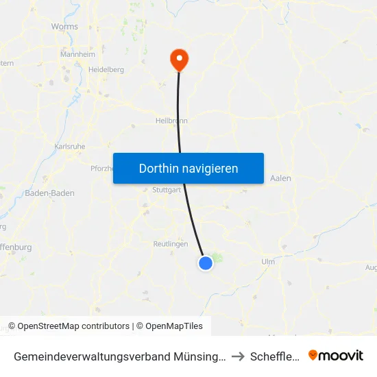 Gemeindeverwaltungsverband Münsingen to Schefflenz map
