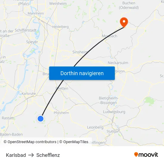 Karlsbad to Schefflenz map