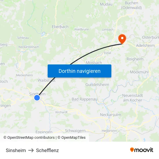 Sinsheim to Schefflenz map