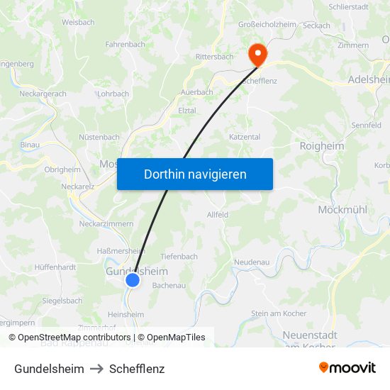 Gundelsheim to Schefflenz map