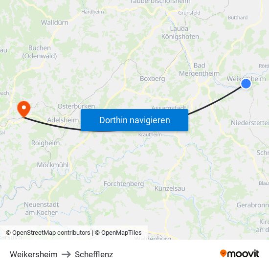Weikersheim to Schefflenz map