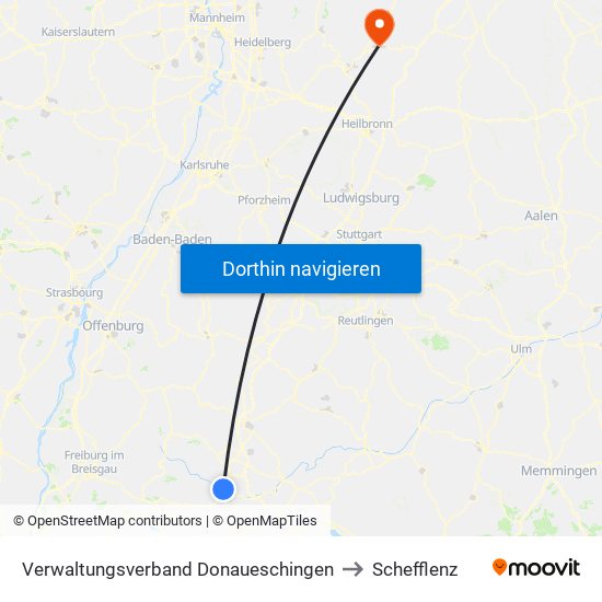 Verwaltungsverband Donaueschingen to Schefflenz map