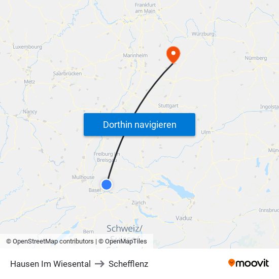Hausen Im Wiesental to Schefflenz map