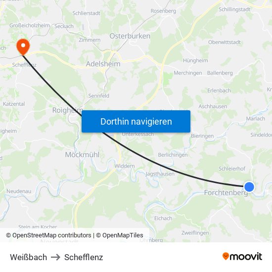 Weißbach to Schefflenz map