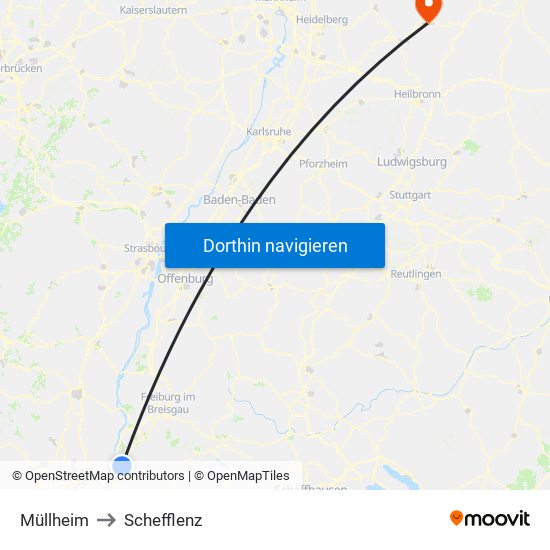 Müllheim to Schefflenz map