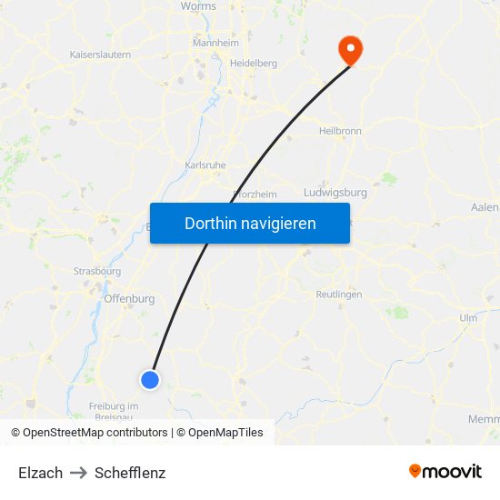 Elzach to Schefflenz map