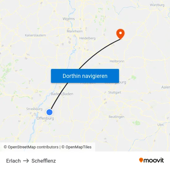 Erlach to Schefflenz map