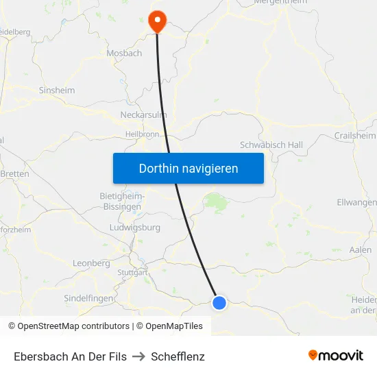 Ebersbach An Der Fils to Schefflenz map