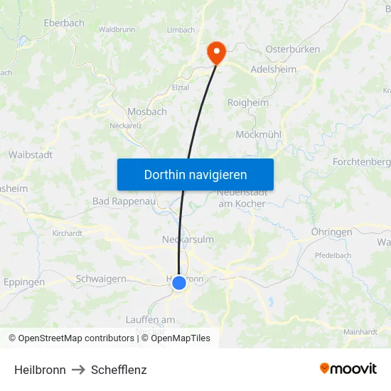 Heilbronn to Schefflenz map