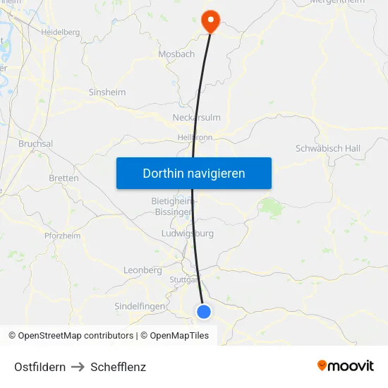 Ostfildern to Schefflenz map
