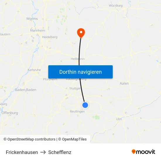 Frickenhausen to Schefflenz map
