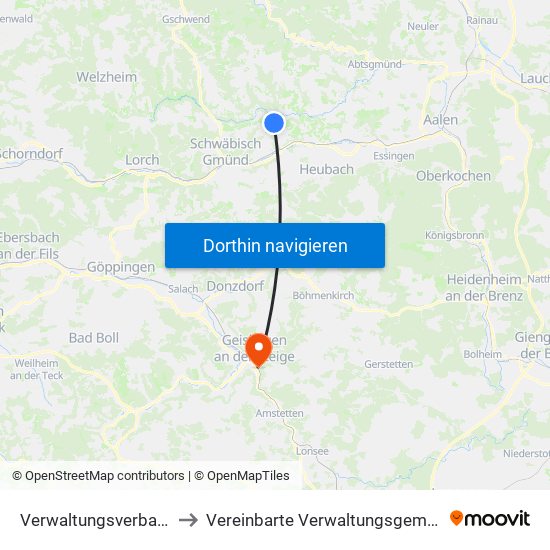 Verwaltungsverband Leintal-Frickenhofer Höhe to Vereinbarte Verwaltungsgemeinschaft Der Stadt Geislingen An Der Steige map