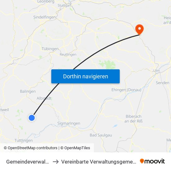 Gemeindeverwaltungsverband Meßstetten to Vereinbarte Verwaltungsgemeinschaft Der Stadt Geislingen An Der Steige map