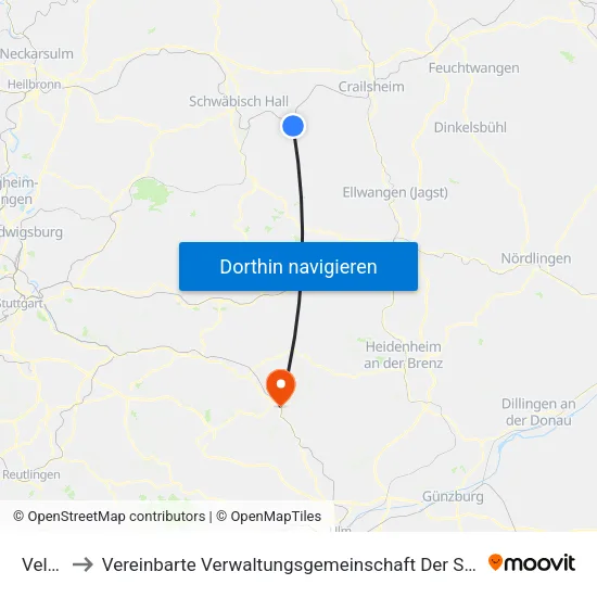 Vellberg to Vereinbarte Verwaltungsgemeinschaft Der Stadt Geislingen An Der Steige map