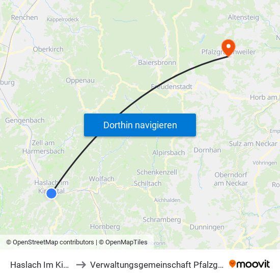 Haslach Im Kinzigtal to Verwaltungsgemeinschaft Pfalzgrafenweiler map