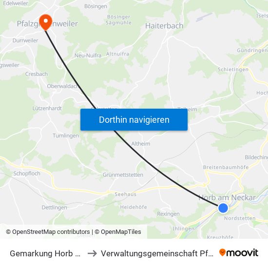 Gemarkung Horb am Neckar to Verwaltungsgemeinschaft Pfalzgrafenweiler map