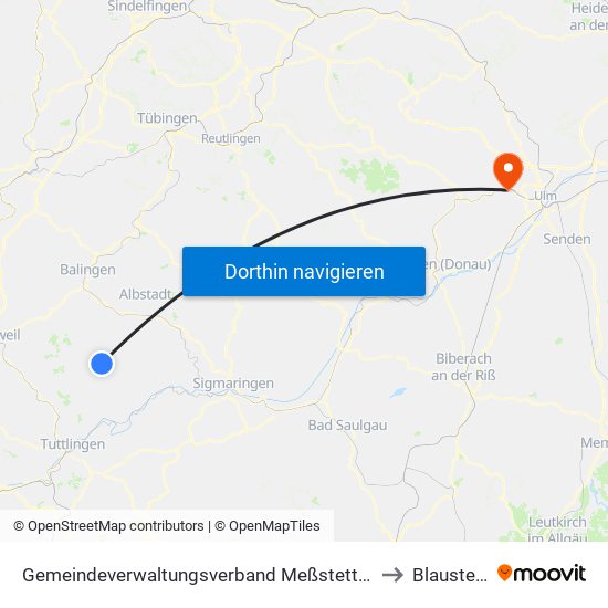 Gemeindeverwaltungsverband Meßstetten to Blaustein map