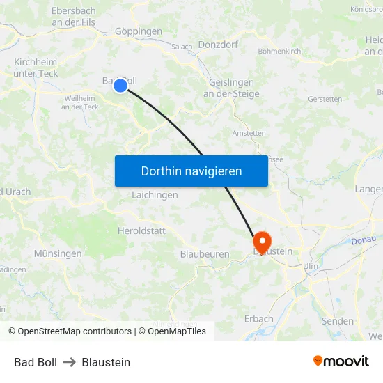 Bad Boll to Blaustein map