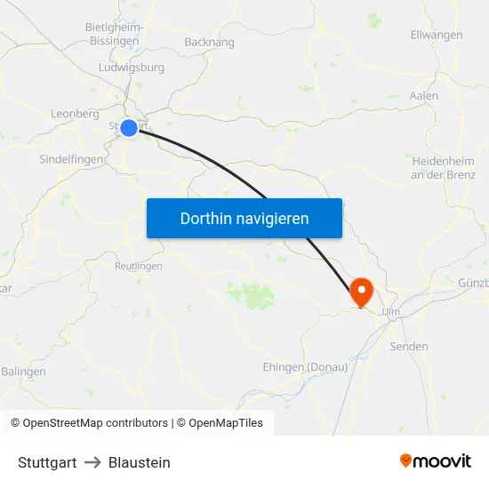 Stuttgart to Blaustein map