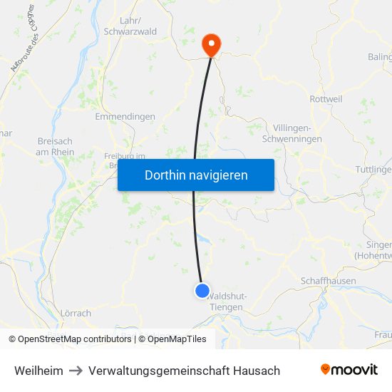 Weilheim to Verwaltungsgemeinschaft Hausach map