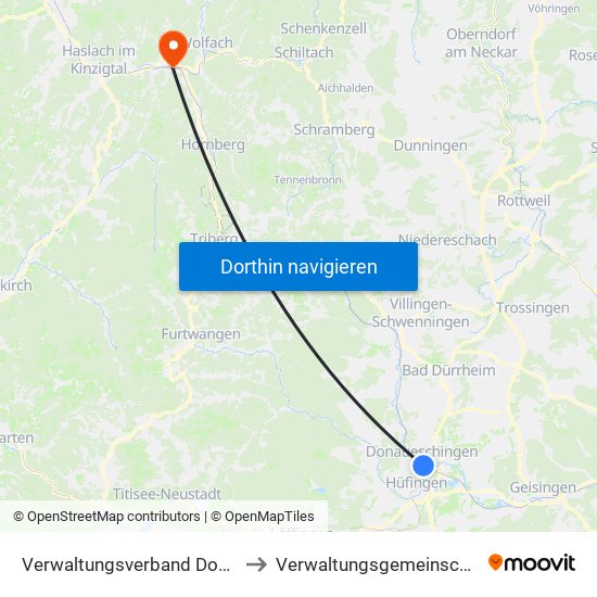 Verwaltungsverband Donaueschingen to Verwaltungsgemeinschaft Hausach map