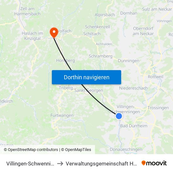 Villingen-Schwenningen to Verwaltungsgemeinschaft Hausach map