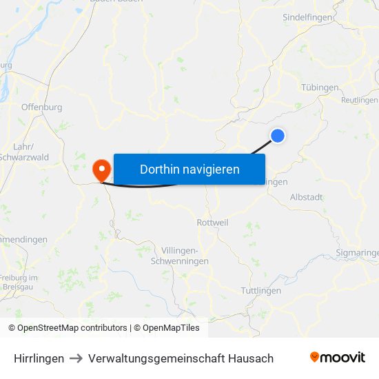 Hirrlingen to Verwaltungsgemeinschaft Hausach map