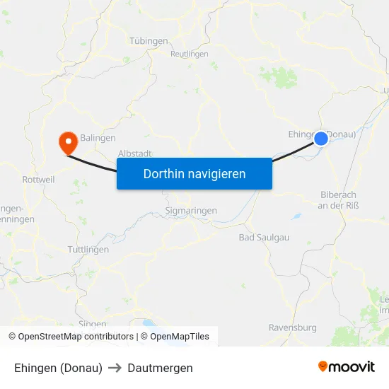 Ehingen (Donau) to Dautmergen map