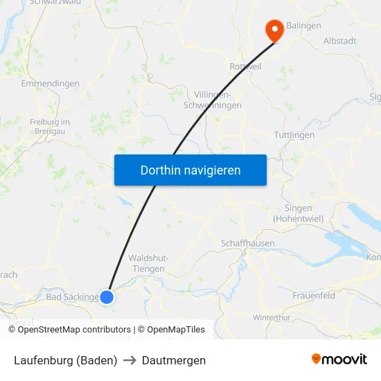 Laufenburg (Baden) to Dautmergen map