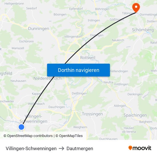 Villingen-Schwenningen to Dautmergen map
