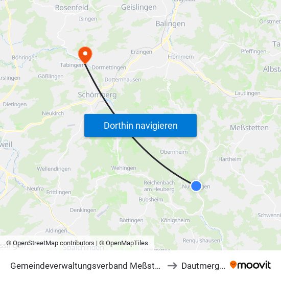 Gemeindeverwaltungsverband Meßstetten to Dautmergen map