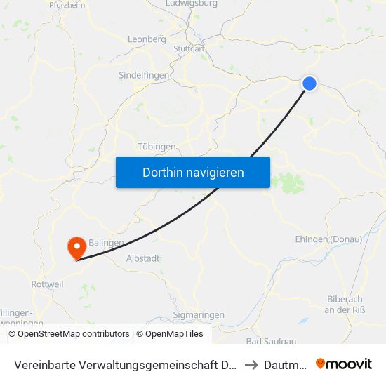 Vereinbarte Verwaltungsgemeinschaft Der Stadt Göppingen to Dautmergen map