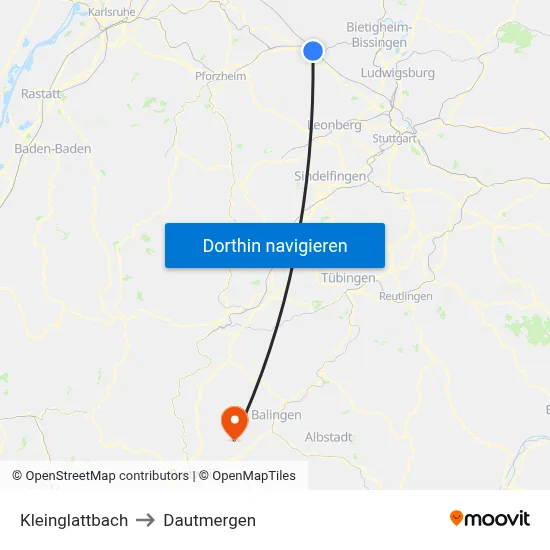 Kleinglattbach to Dautmergen map