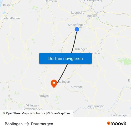 Böblingen to Dautmergen map