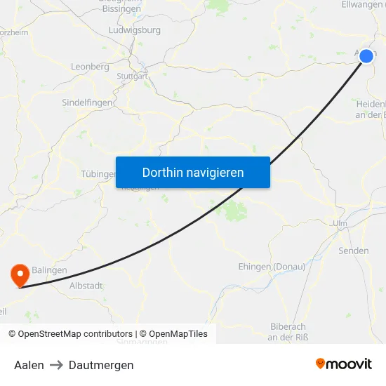 Aalen to Dautmergen map